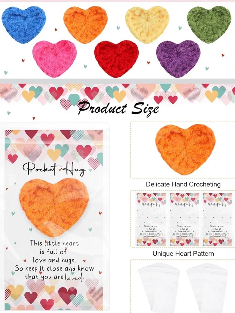 Set of 7 - Crochet Pocket Hearts | Pocket Hugs Rainbow Colors Love Tokens Gifts